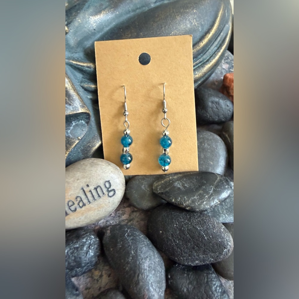 Gorgeous Handmade Stainless steel hook, drop blue bead earrings.
